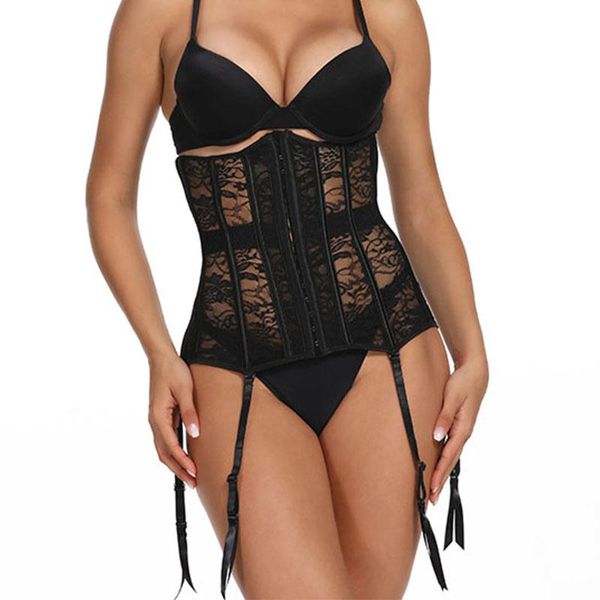 

bustiers & corsets women goth corset belt lace hollow waist trainer underbust ladies clothing accesoories female decorations, Black;white