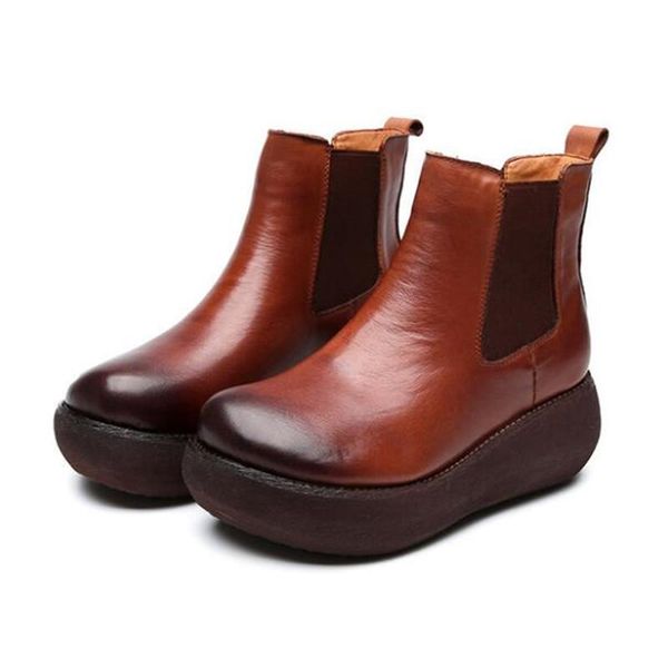 

boots 2021 increase platform wedges non-slip winter women shoes fashion casual woman genuine leather, Black
