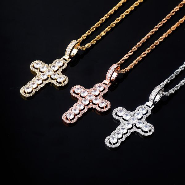 

hip hop cross necklaces luxury bling zircon necklaces vintage gold silver color copper cross trendy necklaces for men women