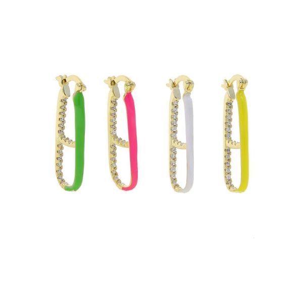 

2021 new arrival colorful fashion women jewelry neon enamel red green yellow white colors geometric cz hoop earring, Golden;silver