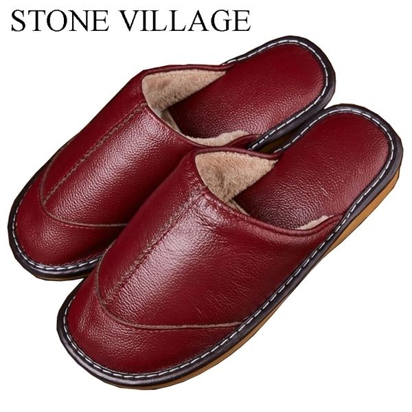 

autumn winter indoor anti-skid family bedroom floor genuine leather home slippers lovers men and women slippers y201026, Black