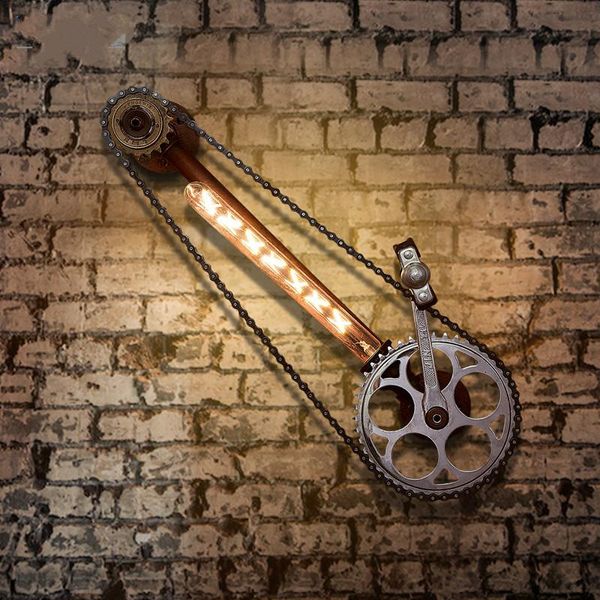

wall lamp wrought iron loft vintage water pipe gear bar bicycle chain