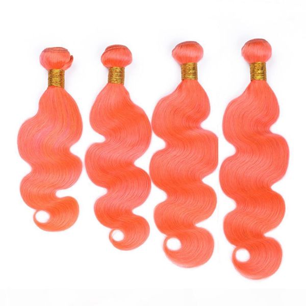 

virgin brazilian orange human hair extensions body wave pure orange virgin hair weave bundles 4pcs lot human hair weaving double wefts, Black