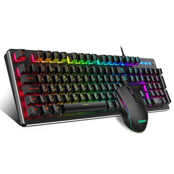 

redthunder k800 rgb gaming keyboard and mouse, sim-mechanical metal cover, 6400dpi 7 programmable button for pc ru es fr