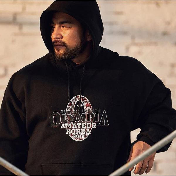 

olympia mens hoodies fashion casual male gyms fitness bodybuilding cotton sweatshirt sportswear brand coat drop shipping, Black