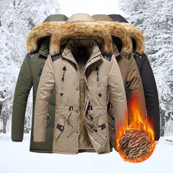 

men's down & parkas winter parka 2021 windproof jacket fur collar hooded solid color coat mens casual thicken outdoor overcoat men, Black