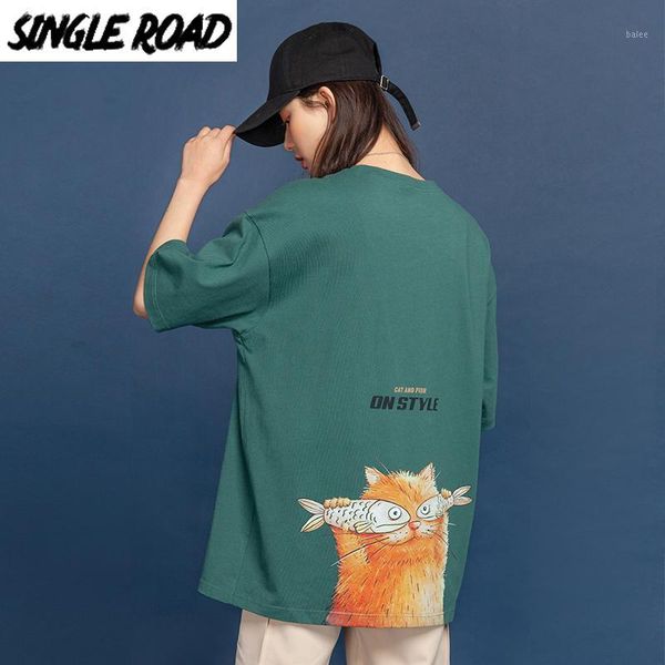 

singleroad female t-shirt oversized punk cat print cotton hip hop harajuku tshirt japanese streetwear female t-shirts for women1, White