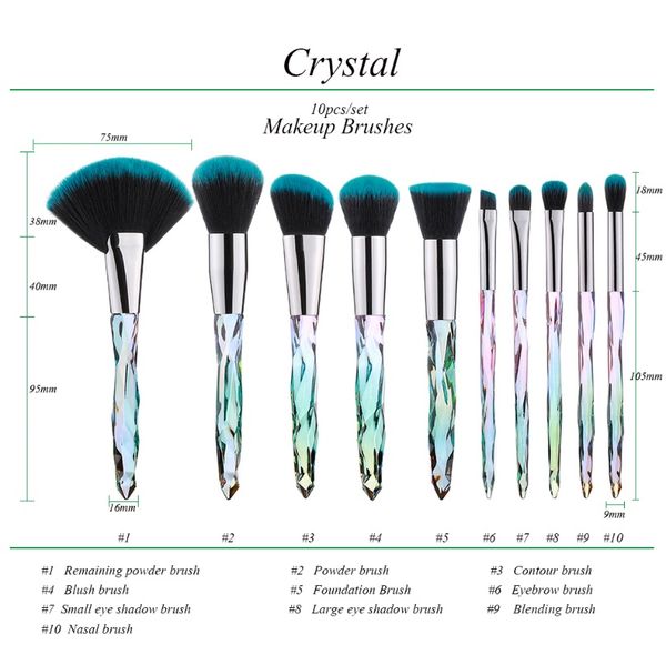 

fld 10pcs bling crystal makeup щетки набор косметических порошковых фондов blush blush blush blush timesadow brush local warehouse fast ship