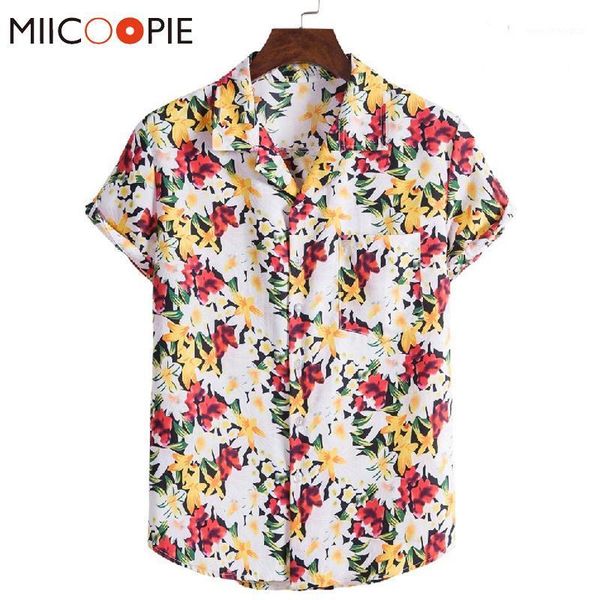 

men's casual shirts beach hawaiian shirt men dress flower print suit collar short sleeve button down mens one breasted floral chemise1, White;black