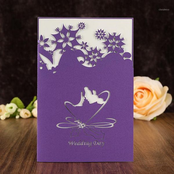 

50pcs/lot romantic laser cut flowers invitation card glitter paper wedding invitation cards wedding party supplies1