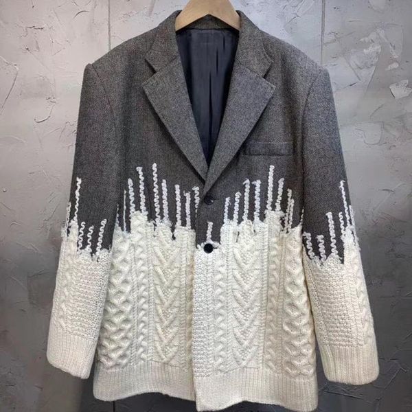 

ewq] 2020 autumn winter new patchwork full sleeved panelled loose fashion women knit padded suit jacket cosual gray coat qj741, Black;brown