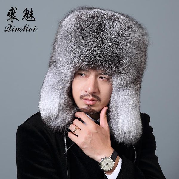 

beanies men warm fur hat winter thick real sliver ushanka bomber hats raccoon middle-aged leifeng