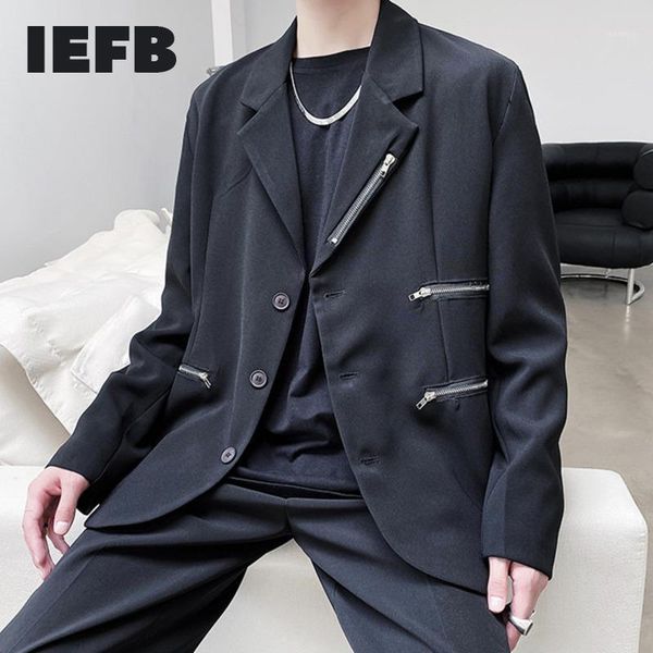 

iefb 2020 autumn new irregular zipper decoration minority suit coat for men design black blazers for male single breasted 9y46991, White;black