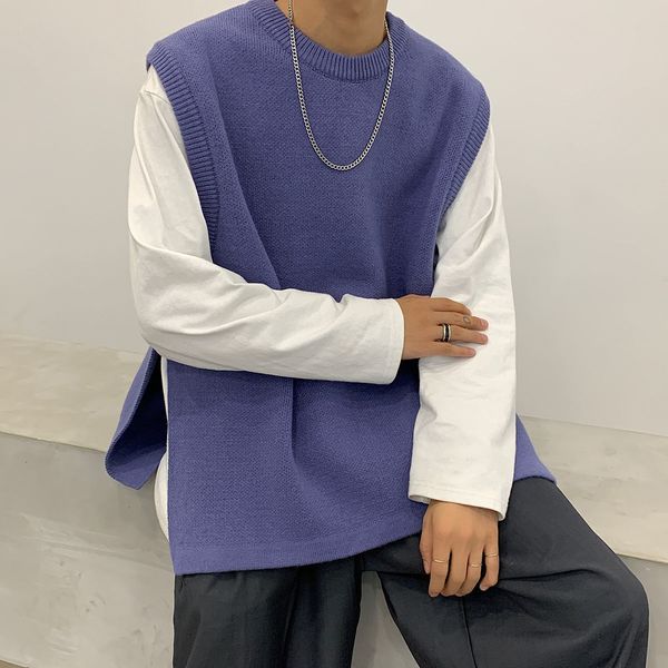 

2021 new men's blouse autumn winter thin division no sleeves sweater leisure male clothing p48y, White;black