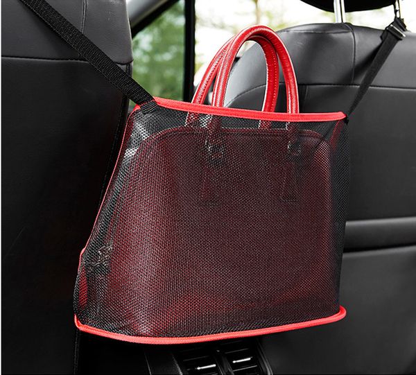 

car net pocket handbag holder between seats car organizer storage front seat mesh large capacity bag for purse phone documents pocket