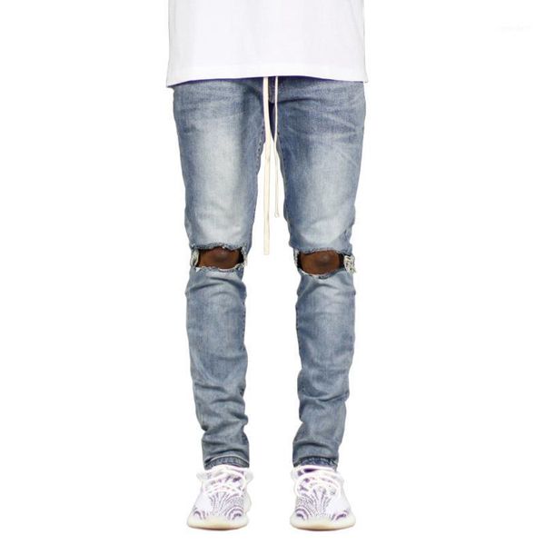 

men's jeans ripped side ankle zipper skinny stretch fashion jeans1, Blue