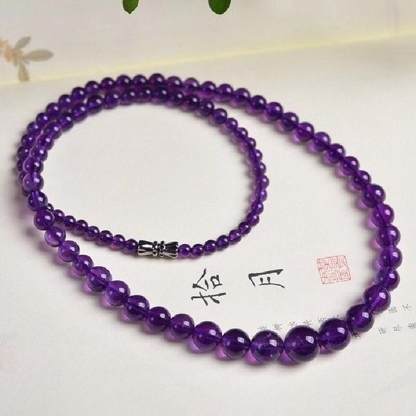 

chokers natural amethyst necklace women's style promote family harmony wear noble elegant and size 4-10mm, Golden;silver