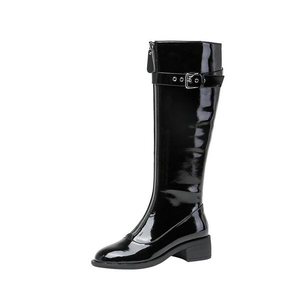 

2021 new fashion knee women party night club shoes woman autumn winter warm front metal decoration high boots jtqm, Black