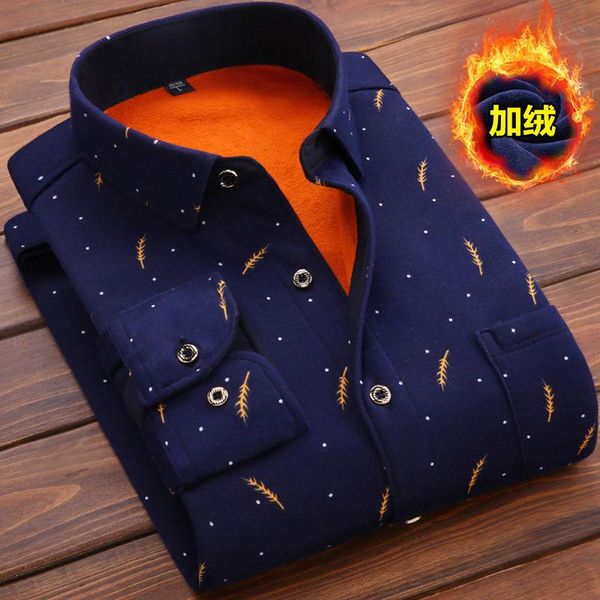 

male dress 2020 autumn winter men fleece shirt fashion plaid thick keep warm shirt print long sleeve business big size shirts, White;black