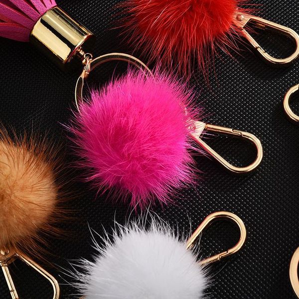 

fashion sweet pu leather tassel keychain with mink fur ball key chain key ring holder creative gifts for women bag jewelry h jllqoi, Silver