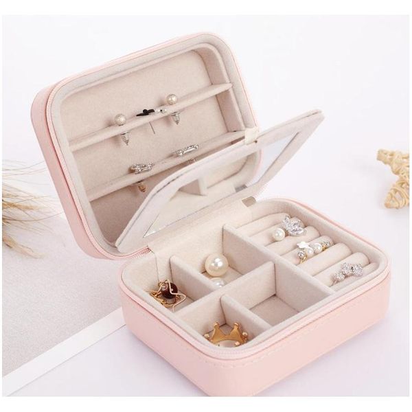 

jewelry storage bag mirror jewelries organizer gift box rings earring necklace bracelet small portable travel leather boxes 25sh p dakqv