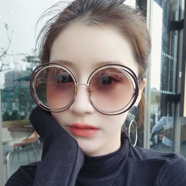 

new large frame round hollow 2020 out sunglasses women's slim sunglasses gradient color anti ultraviolet nylon glasses gm, White;black