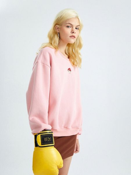 

drop shoulder mushroom embroidery pullover c6tf#, White;black