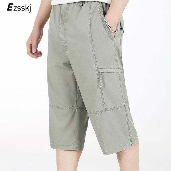 

plus size 3/4 pants men summer drawstring elastic waist baggy cargo pants men loose pocket trousers big size 5xl 6xl1, Black
