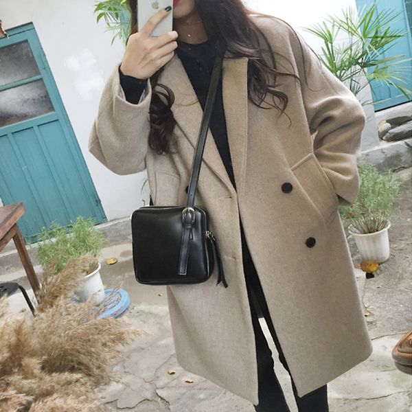 

women's middle and long 2021 autumn / winter new korean hepburn style versatile black woolen coat thickened