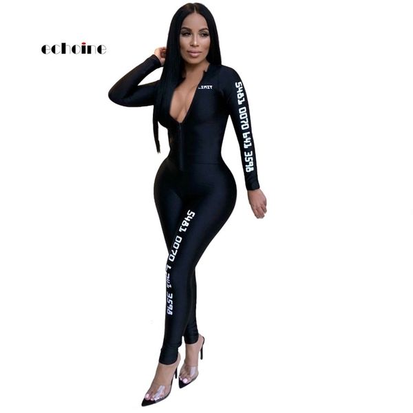 

echoine jumpsuits for women fashion slim black purple v-neck long sleeve sport outdoor style women's jumpsuits rompers y200422, Black;white
