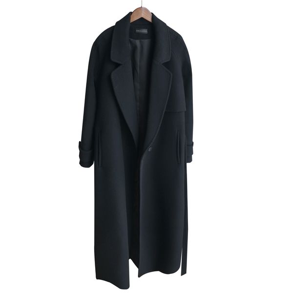 

mblack woollen women's middle and long 2020 winter new korean lace up loose cashmere coat, Black