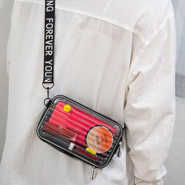 

lovevook crossbody bags pvc bag with net fashion handbag female make up bag mini suitcase transparent for travel for women solid