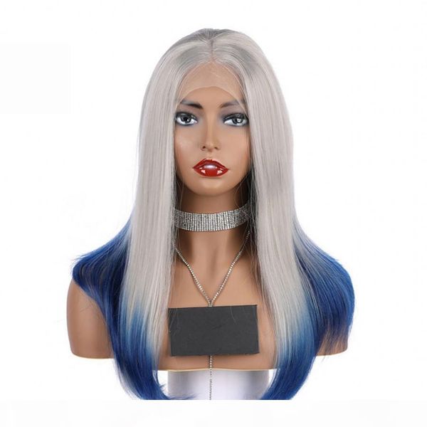 

ombre short straight hair synthetic lace front wigs women's bob style wig cosplay heat resistant synthetic blue wig, Black