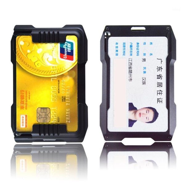 

new metal slim holder for men women aluminium business id bank card case male wallet with rfid anti-theft protection1, Brown;gray