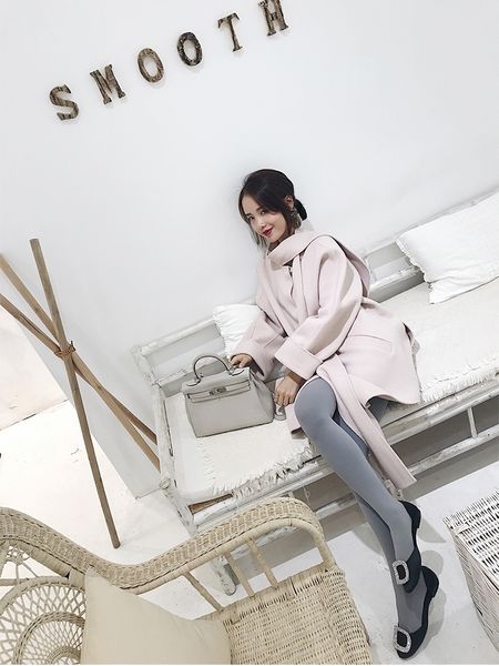 

moff season white short double-sided cashmere small girl bow cape woolen coat autumn winter, Black