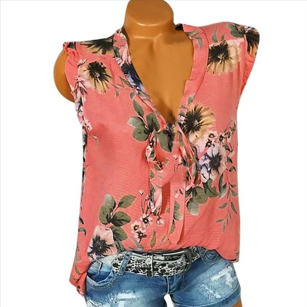 

womens and blouses women 2021 plus size s 5xl loose print v neck sleeveless blouse pullover shirt summer new, White