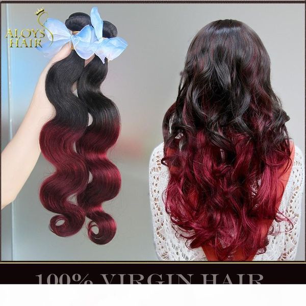

ombre peruvian virgin human hair weaves body wave two toned 1b 99j burgundy wine red peruvian hair bundles ombre human hair extensions 4pcs, Black