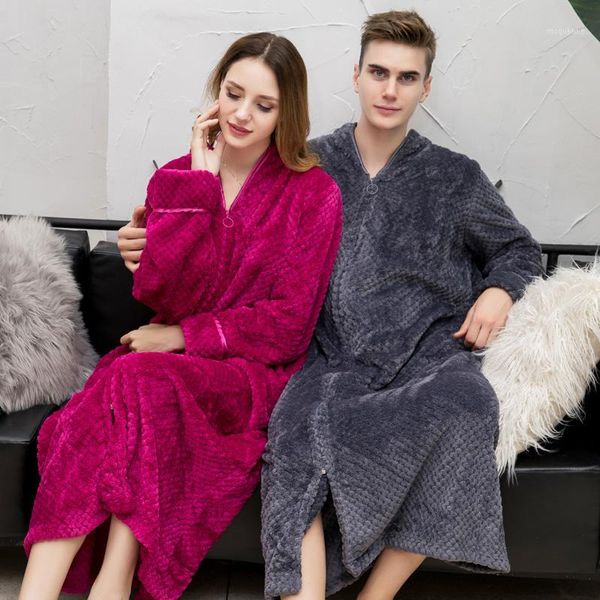 

2020 women plus size winter thermal long bathrobe thick flannel warm kimono bath robe dressing pregnant bridesmaid robes1, Black;red