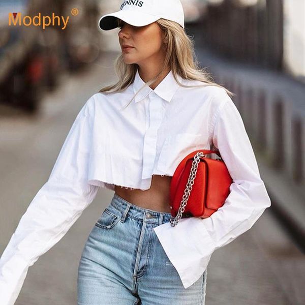 

flare sleeve office lady white blouse short shirt turn down collar crop shirt female streetwear women 2021 autumn