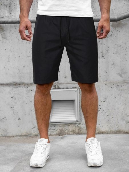 

men solid drawstring waist shorts f87v#, Black
