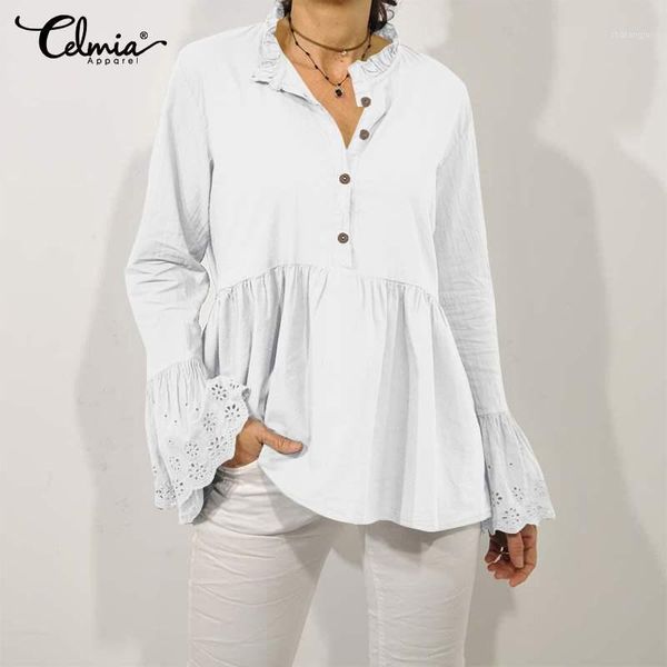 

celmia stylish lace blouse women ruffles white tunic long sleeve casual solid elegant office shirt female hollow out blusas1