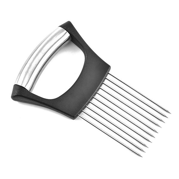 

onion slicer, holder for slicing tools vegetable tomato lemon meat slicer tool cutter, stainless steel cutting kitchen gadgets,black 122051