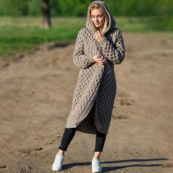 

women's wool & blends 2021 fashion ladies outwear long sleeve coat women cardigan hoodies plus size loose casual knitted jacket, Black