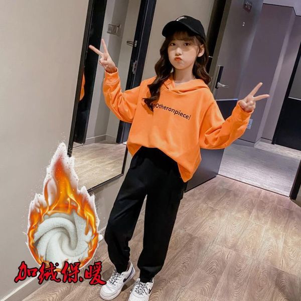 

autumn suit 2020 new style children's net red dress girls winter sports fashionable plush thickening, White