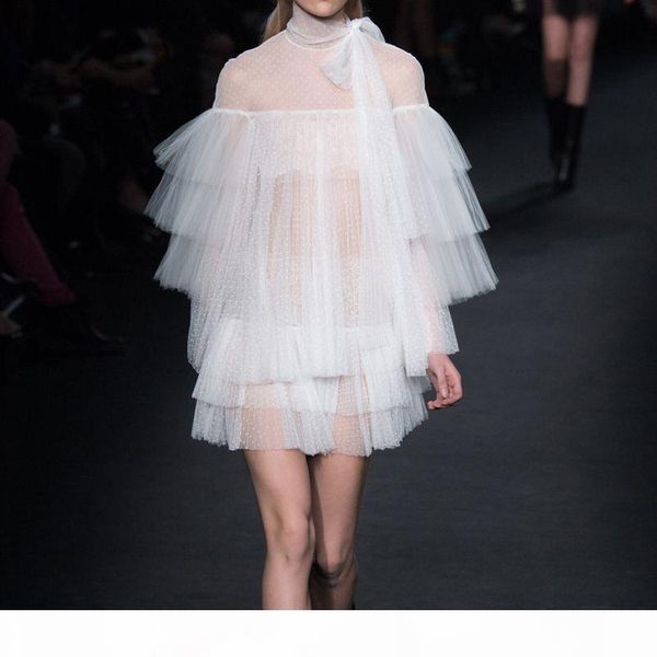 

new fashion 2016 runway dress women's flare sleeve perspective cascading gauze dress, Black;gray