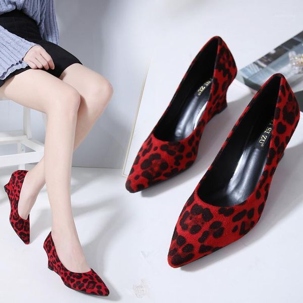 

dress shoes wedge women pumps spring autumn platform flock high heels 8cm female slip on leopard party wedding singles1, Black