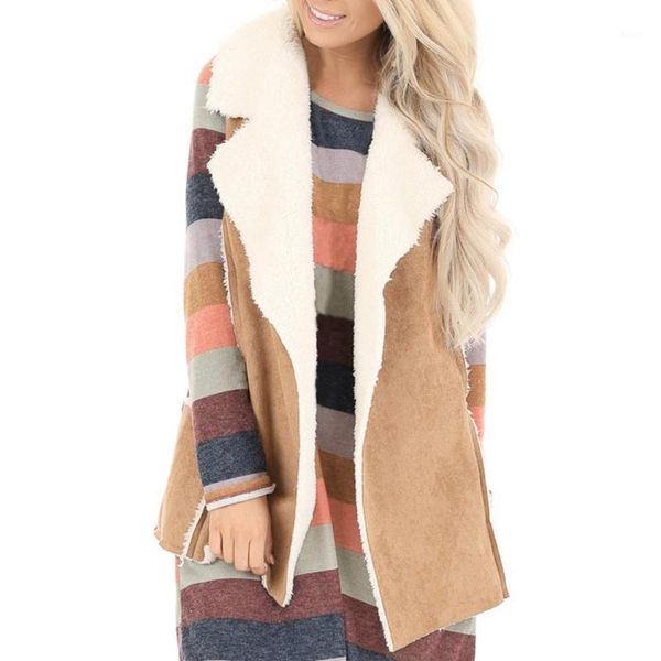 

women's casual open front faux suede cozy vest with pockets winter harajuku warm sleeveless jackets coat for female streetwear1, Black;white