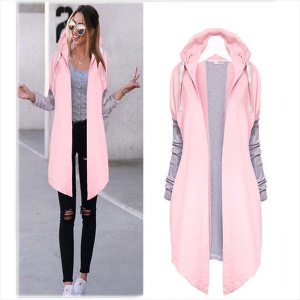 

autumn women fashion clothing patchwork casual long coat womens hoody jacket long cardigans spring outerwear coats female, Black;brown