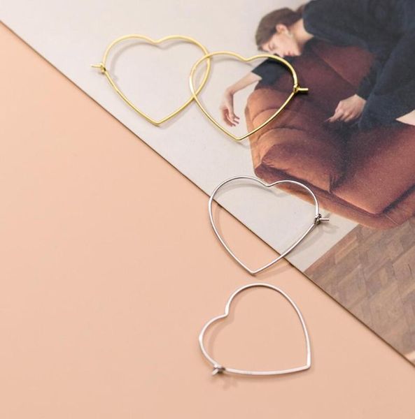 

heart 925 sterling silver huggie hoop earrings 27mm a1287, Golden;silver