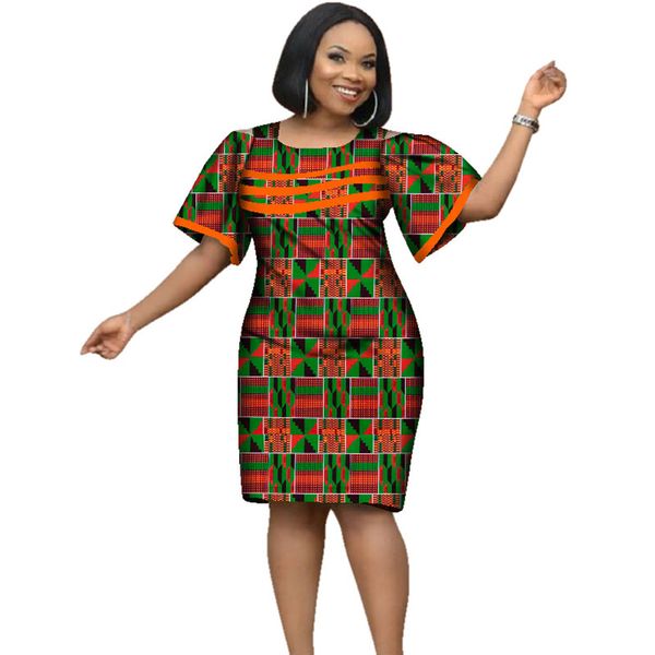 Großhandel Afrika Kleid für Frauen Afrikanische Baumwolle Wachs Druck Kleider Dashiki Plus Größe Afrika Stil Kleidung für Frauen Büro Kleid WY2353